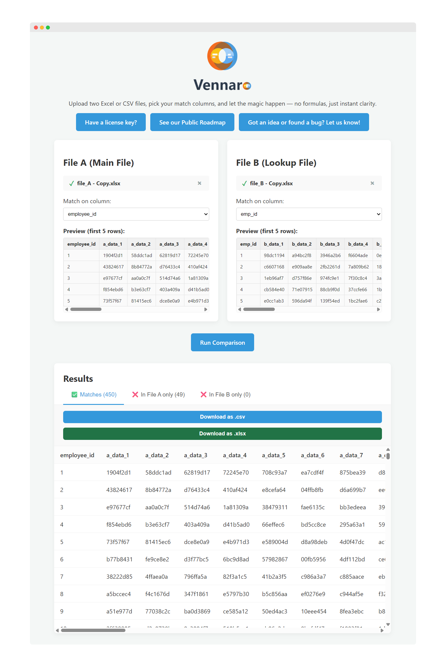 A screenshot of the Vennaro application